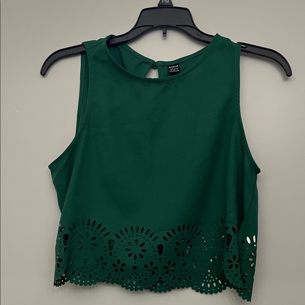 SHEIN Dark Green Eyelet Crop Top